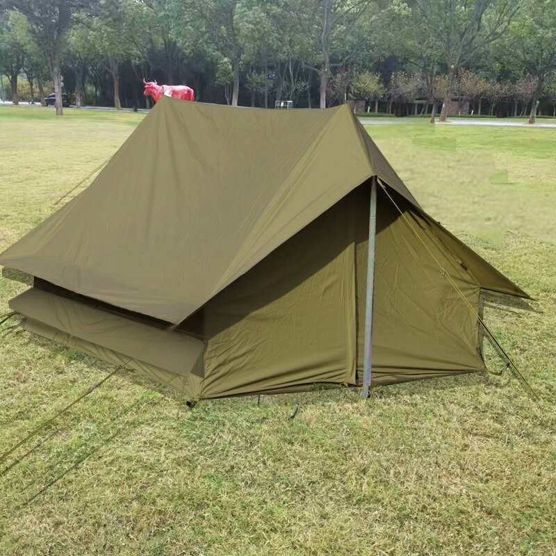 Cheap Goat Tents Outdoor Camping Retro Tent 2 Person Self Driving Camping Protection against Heavy Rain Cabin Type A Shaped Tent Oxford Cloth